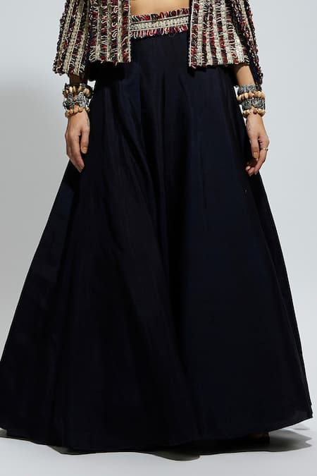 Buy_Sva By Sonam & Paras Modi_Blue Silk Applique, Embroidery Square Textured Embellished Jacket And Lehenga Set_Online_at_Aza_Fashions