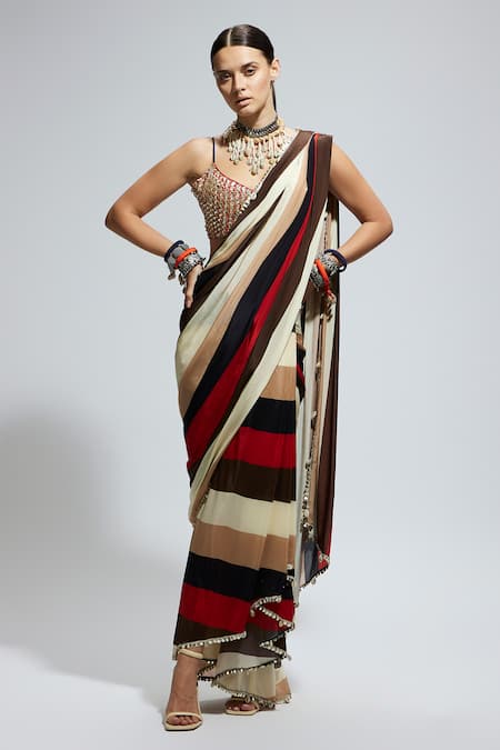 SVA by Sonam & Paras Modi Multicolor Cascade Pre-Draped Saree & Blouse 