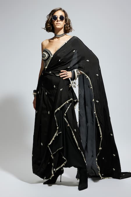 SVA by Sonam & Paras Modi Embellished Black Pre-Draped Saree & Corset 