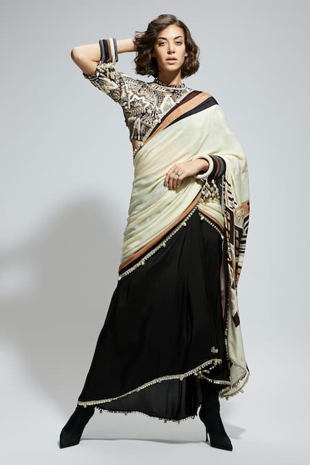 SVA by Sonam & Paras Modi Colorblock Pre-Draped Saree With Blouse 