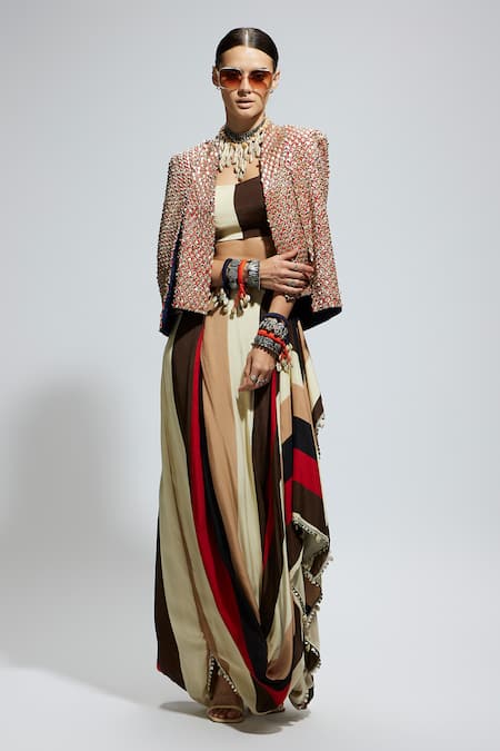 SVA by Sonam & Paras Modi Scallop Embellished Jacket & Draped Skirt Set 