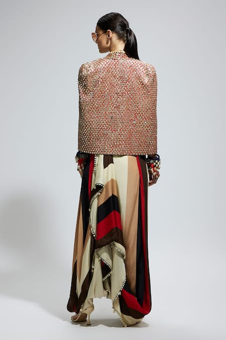 Sva By Sonam & Paras Modi Scallop Embellished Jacket & Draped Skirt Set 