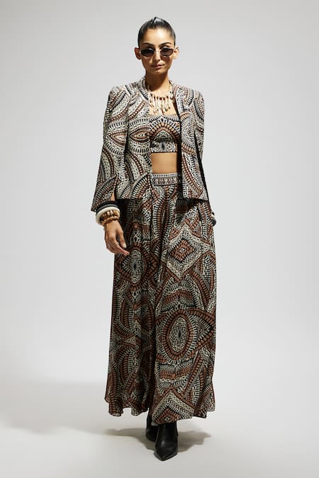 SVA by Sonam & Paras Modi Zectangle Print Embellished Jacket Set 