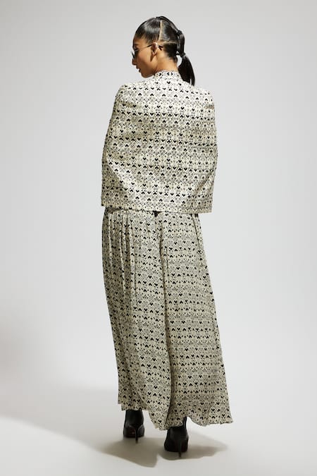 Sva By Sonam & Paras Modi Geo Print Embellished Jacket Palazzo Set 