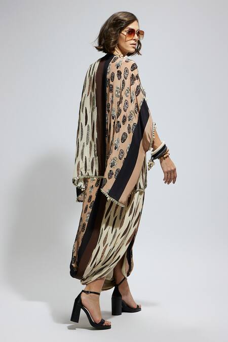 Sva By Sonam & Paras Modi Mask Print Kaftan & Draped Skirt 