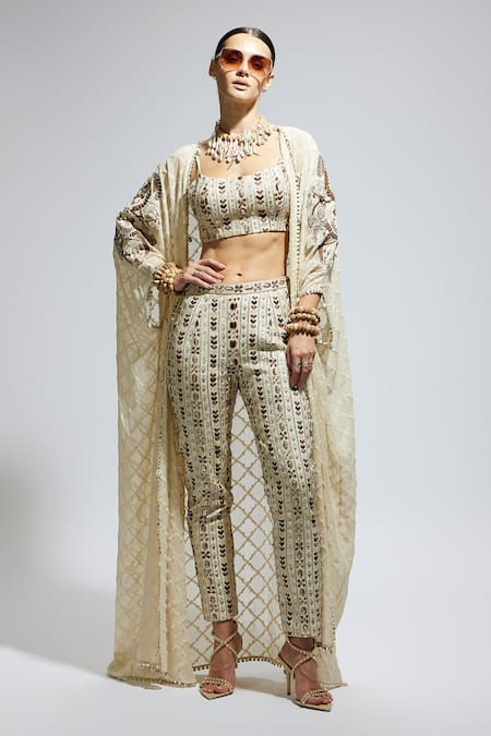 SVA by Sonam & Paras Modi Geometric Woven Cape Pant Set 