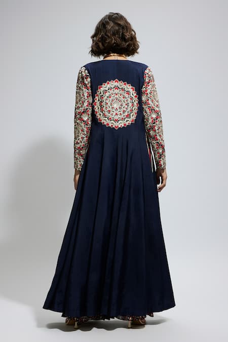 Shop Sva By Sonam & Paras Modi Blue Crepe Sequins, Embroidery Scoop Neck Thread Cape Sharara Set at Aza Fashions Shop_Sva By Sonam & Paras Modi_Blue Crepe Sequins, Embroidery Scoop Neck Thread Cape Sharara Set_at_Aza_Fashions