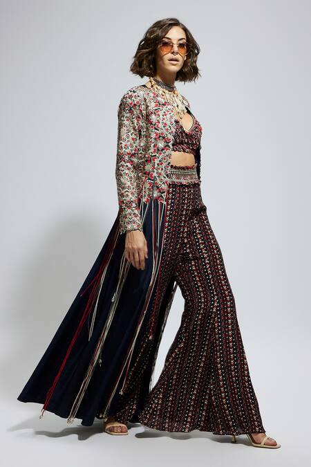 Sva By Sonam & Paras Modi Blue Crepe Sequins, Embroidery Scoop Neck Thread Cape Sharara Set Online at Aza Fashions Sva By Sonam & Paras Modi_Blue Crepe Sequins, Embroidery Scoop Neck Thread Cape Sharara Set_Online_at_Aza_Fashions
