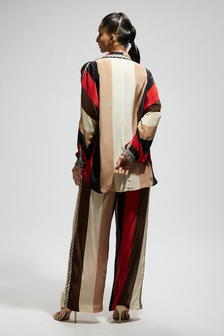 Sva By Sonam & Paras Modi Multi Color Stripe Print Shirt & Pant Set 