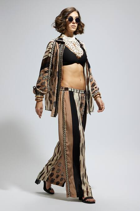 Sva By Sonam & Paras Modi Multi Color Crepe Sequins, Feathers, Embroidery Printed Shirt And Pant Set Online at Aza Fashions Sva By Sonam & Paras Modi_Multi Color Crepe Sequins, Feathers, Embroidery Printed Shirt And Pant Set_Online_at_Aza_Fashions