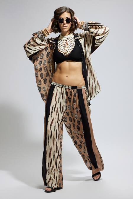 Sva By Sonam & Paras Modi Multi Color Crepe Sequins, Feathers, Embroidery Printed Shirt And Pant Set at Aza Fashions Sva By Sonam & Paras Modi_Multi Color Crepe Sequins, Feathers, Embroidery Printed Shirt And Pant Set_at_Aza_Fashions