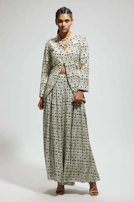 SVA by Sonam & Paras Modi Geometric Print Jacket & Flared Pant Set 