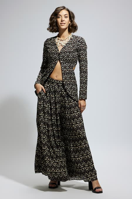 SVA by Sonam & Paras Modi Geometric Sequin Embellished Jacket & Pant Set 