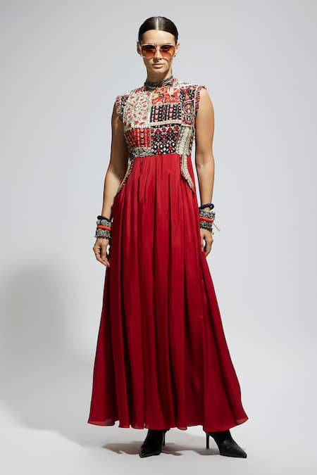 SVA by Sonam & Paras Modi Red Patchwork Embroidered Jumpsuit 