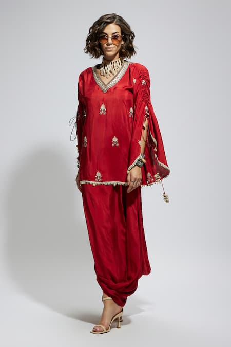 SVA by Sonam & Paras Modi Terracotta Paisley Embroidered Kaftan With Draped Skirt 