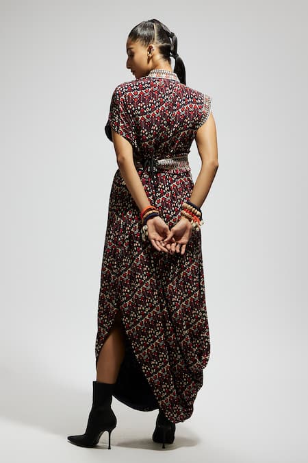 Sva By Sonam & Paras Modi Tribal Print Draped Dress With Belt 