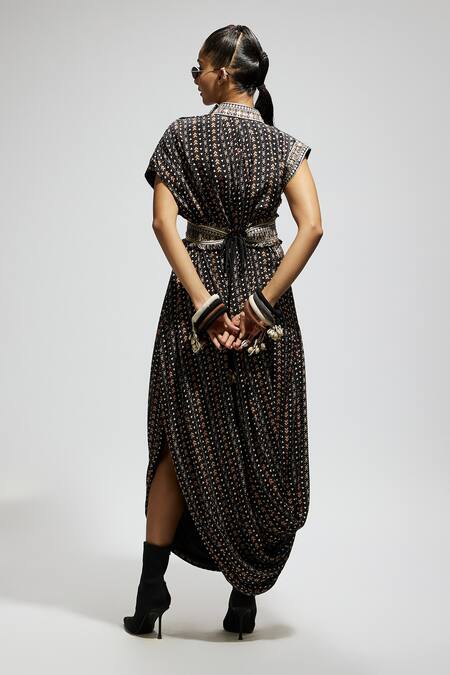 Sva By Sonam & Paras Modi Multi Color Boho Tribal Print Draped Dress 