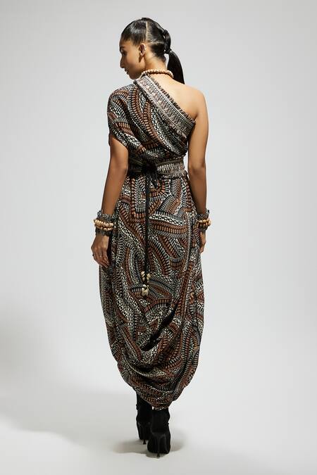 Sva By Sonam & Paras Modi Zentangle Print One Shoulder Midi Dress 