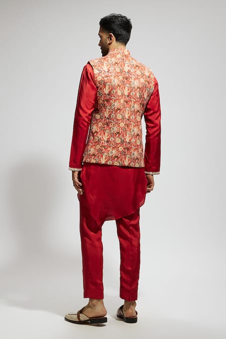 Shop Sva By Sonam & Paras Modi Orange Silk Embroidery Bundi at Aza Fashions Shop_Sva By Sonam & Paras Modi_Orange Silk Embroidery Bundi_at_Aza_Fashions