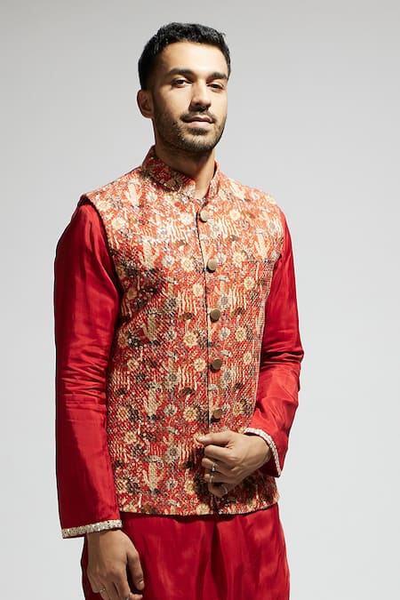 Buy Sva By Sonam & Paras Modi Orange Silk Embroidery Bundi Online at Aza Fashions Buy_Sva By Sonam & Paras Modi_Orange Silk Embroidery Bundi_Online_at_Aza_Fashions