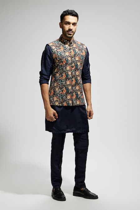 Sva By Sonam & Paras Modi_Blue Silk Embroidery Bloom Jaal Bundi_Online_at_Aza_Fashions