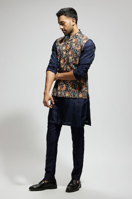 Shop_Sva By Sonam & Paras Modi_Blue Silk Embroidery Bloom Jaal Bundi