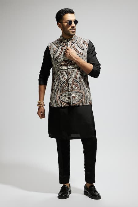 SVA by Sonam & Paras Modi Zentangle Embroidered Brown Bundi 