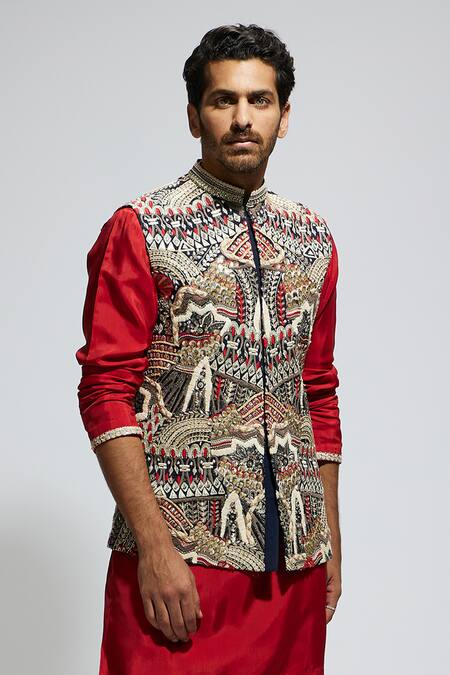 Sva By Sonam & Paras Modi_Blue Silk Embroidery Tribal Bundi_Online_at_Aza_Fashions
