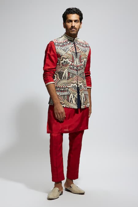 Sva By Sonam & Paras Modi_Blue Silk Embroidery Tribal Bundi_at_Aza_Fashions