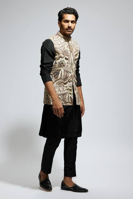 Shop_Sva By Sonam & Paras Modi_Ivory Silk Embroidery Tribal Bloom Bundi