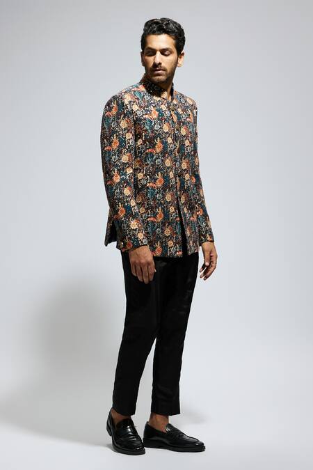 Sva By Sonam & Paras Modi Black Silk Sequins Jaal Embellished Bandhgala Online at Aza Fashions Sva By Sonam & Paras Modi_Black Silk Sequins Jaal Embellished Bandhgala_Online_at_Aza_Fashions