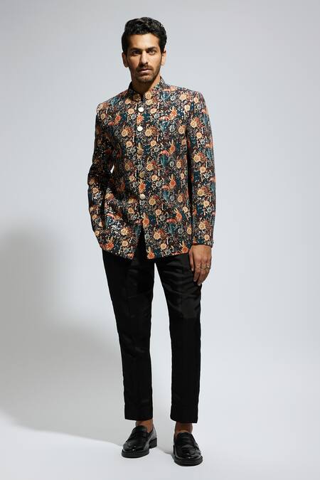 Buy Sva By Sonam & Paras Modi Black Silk Sequins Jaal Embellished Bandhgala Online at Aza Fashions Buy_Sva By Sonam & Paras Modi_Black Silk Sequins Jaal Embellished Bandhgala_Online_at_Aza_Fashions