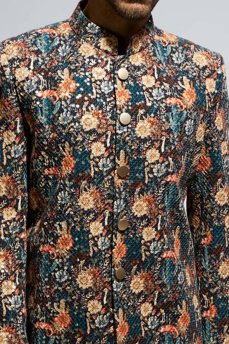 Sva By Sonam & Paras Modi Black Silk Sequins Jaal Embellished Bandhgala at Aza Fashions Sva By Sonam & Paras Modi_Black Silk Sequins Jaal Embellished Bandhgala_at_Aza_Fashions