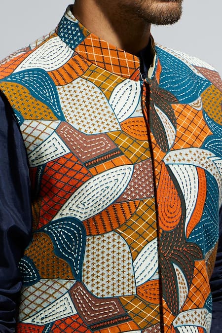 Buy_Sva By Sonam & Paras Modi_Multi Color Silk Embroidery Foliage Bundi_Online_at_Aza_Fashions