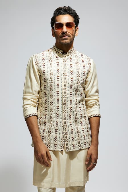 SVA by Sonam & Paras Modi Ivory Aztec Embroidered Bundi 