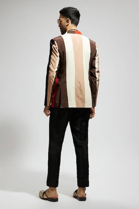 Sva By Sonam & Paras Modi_Orange Crepe Multi Color Striped Blazer _Online_at_Aza_Fashions