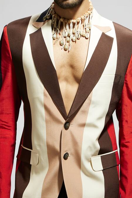Shop_Sva By Sonam & Paras Modi_Orange Crepe Multi Color Striped Blazer 