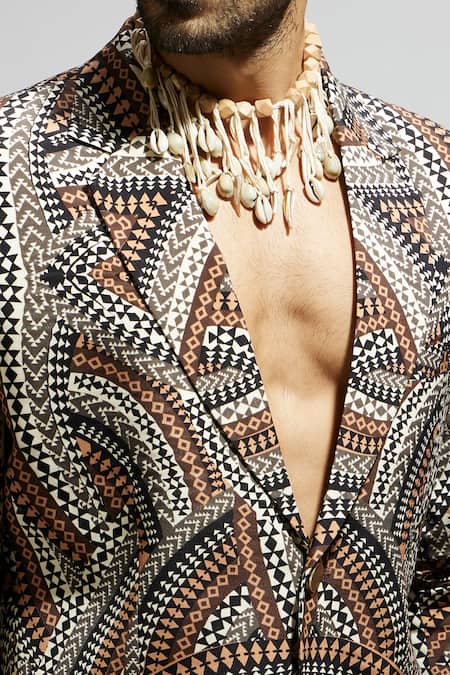 Buy Sva By Sonam & Paras Modi Brown Silk Multi Color Tribe Vibe Print Blazer Buy_Sva By Sonam & Paras Modi_Brown Silk Multi Color Tribe Vibe Print Blazer