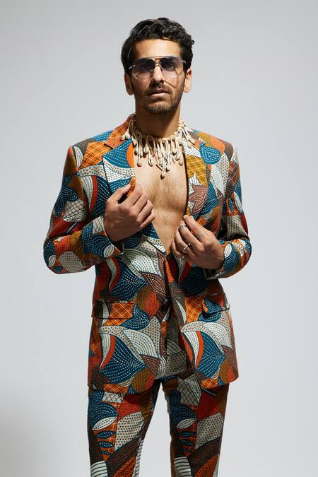 Shop Sva By Sonam & Paras Modi Multi Color Silk Embroidery Foliage Blazer And Pant Set Shop_Sva By Sonam & Paras Modi_Multi Color Silk Embroidery Foliage Blazer And Pant Set