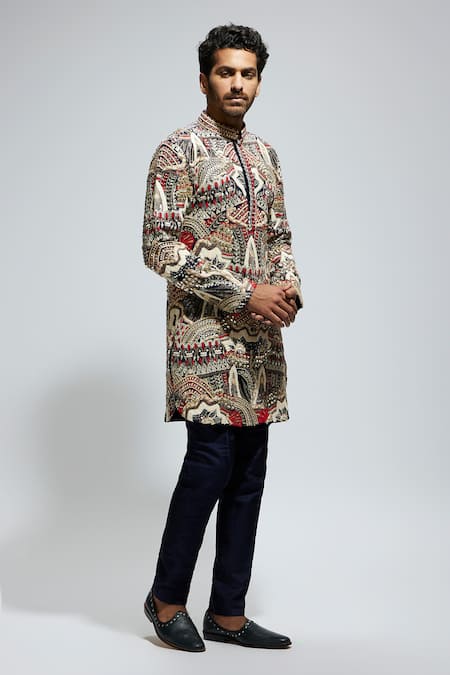 Buy Sva By Sonam & Paras Modi Blue Canvas Embroidery Tribe Vibe Kurta Set Online at Aza Fashions Buy_Sva By Sonam & Paras Modi_Blue Canvas Embroidery Tribe Vibe Kurta Set_Online_at_Aza_Fashions