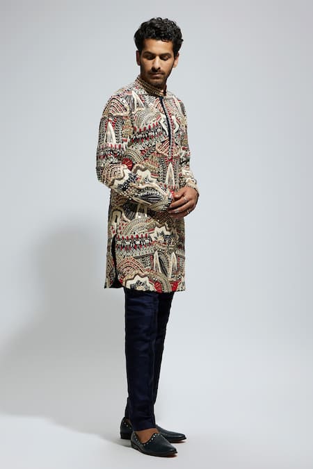 Sva By Sonam & Paras Modi Blue Canvas Embroidery Tribe Vibe Kurta Set at Aza Fashions Sva By Sonam & Paras Modi_Blue Canvas Embroidery Tribe Vibe Kurta Set_at_Aza_Fashions