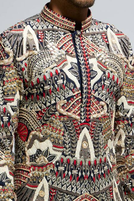 Buy Sva By Sonam & Paras Modi Blue Canvas Embroidery Tribe Vibe Kurta Set Buy_Sva By Sonam & Paras Modi_Blue Canvas Embroidery Tribe Vibe Kurta Set