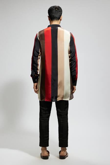 Shop Sva By Sonam & Paras Modi Multi Color Crepe Striped Short Kurta at Aza Fashions Shop_Sva By Sonam & Paras Modi_Multi Color Crepe Striped Short Kurta_at_Aza_Fashions