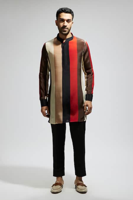 Sva By Sonam & Paras Modi Multi Color Crepe Striped Short Kurta Online at Aza Fashions Sva By Sonam & Paras Modi_Multi Color Crepe Striped Short Kurta_Online_at_Aza_Fashions