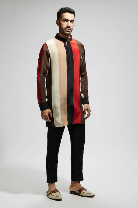 Buy Sva By Sonam & Paras Modi Multi Color Crepe Striped Short Kurta Online at Aza Fashions Buy_Sva By Sonam & Paras Modi_Multi Color Crepe Striped Short Kurta_Online_at_Aza_Fashions