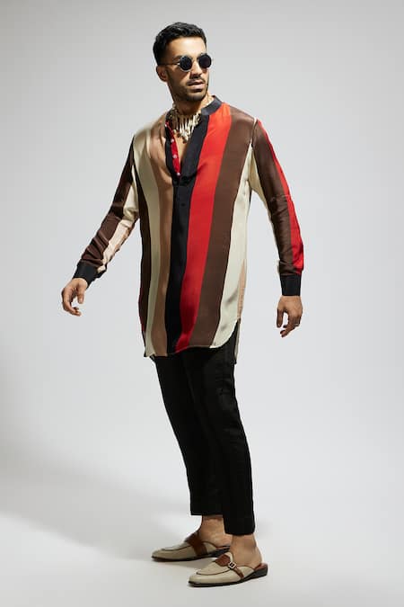 Sva By Sonam & Paras Modi Multi Color Crepe Striped Short Kurta at Aza Fashions Sva By Sonam & Paras Modi_Multi Color Crepe Striped Short Kurta_at_Aza_Fashions