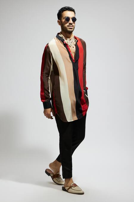 Buy Sva By Sonam & Paras Modi Multi Color Crepe Striped Short Kurta Buy_Sva By Sonam & Paras Modi_Multi Color Crepe Striped Short Kurta