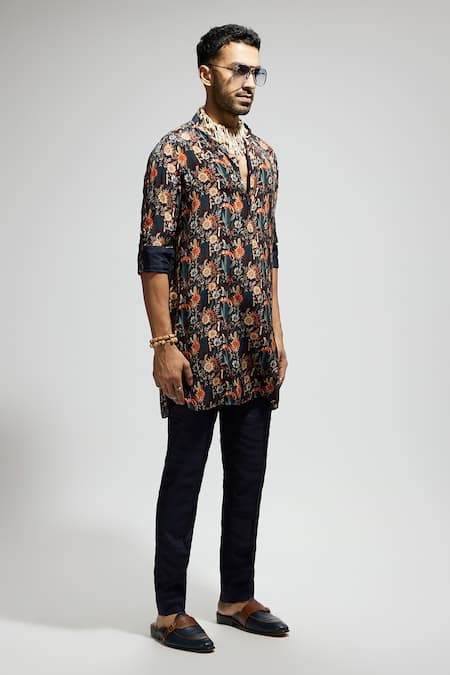 Sva By Sonam & Paras Modi_Blue Crepe Embroidery Floral Blossom Pattern Kurta_Online_at_Aza_Fashions