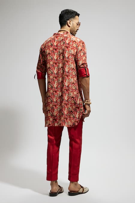 Shop Sva By Sonam & Paras Modi Orange Crepe Embroidery Floral Blossom Pattern Short Kurta at Aza Fashions Shop_Sva By Sonam & Paras Modi_Orange Crepe Embroidery Floral Blossom Pattern Short Kurta_at_Aza_Fashions