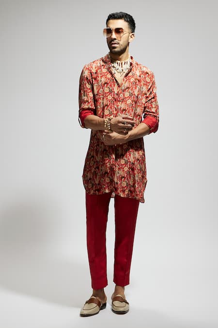 Sva By Sonam & Paras Modi Orange Crepe Embroidery Floral Blossom Pattern Short Kurta Online at Aza Fashions Sva By Sonam & Paras Modi_Orange Crepe Embroidery Floral Blossom Pattern Short Kurta_Online_at_Aza_Fashions